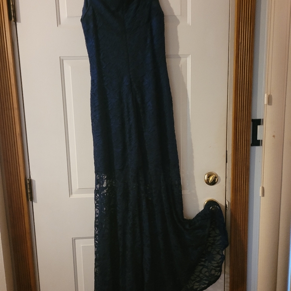 "Nightway" Navy Blue caplet evening dress size 10... unlined lace below knee. - Picture 6 of 6